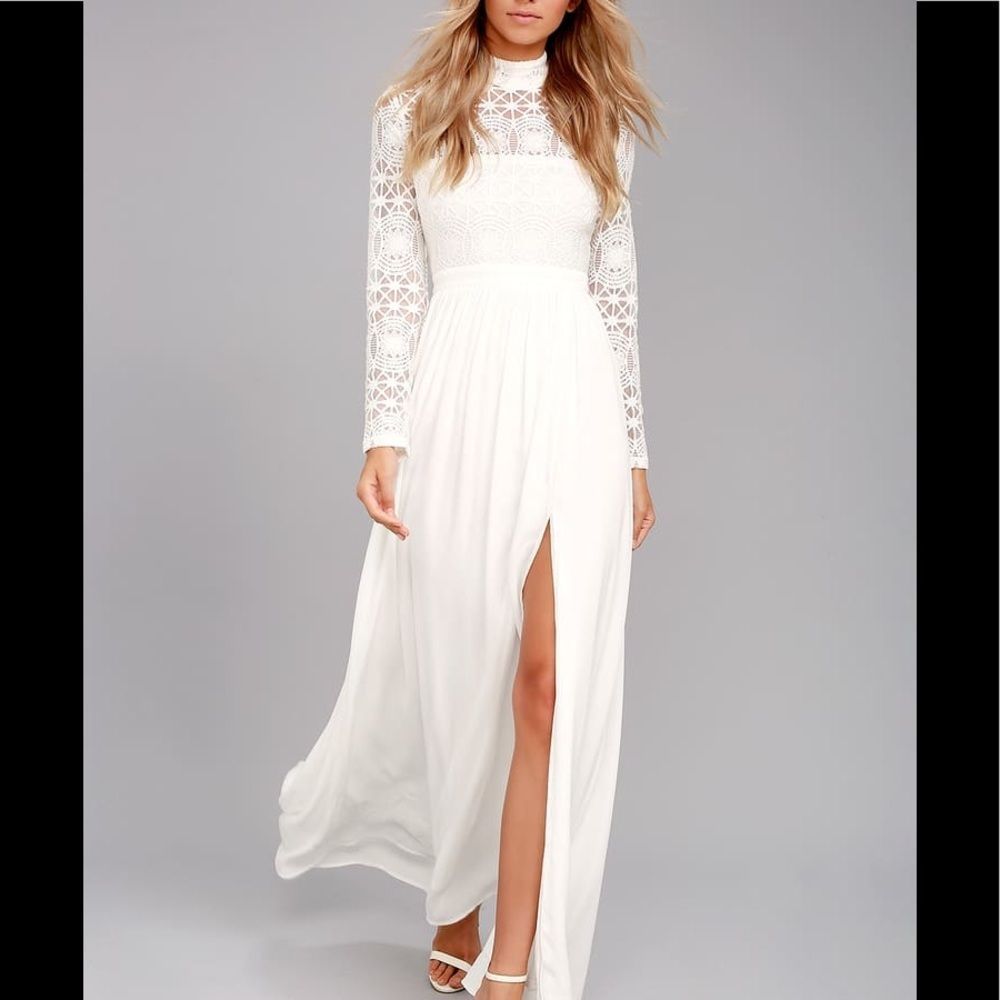 Lulus in dreams white long sleeve lace dress